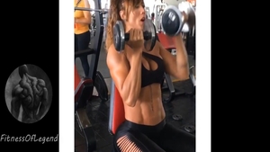 Busty muscled latina supermodel workout