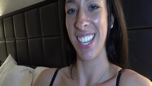 Shaved skinny brunette buttplug