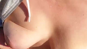 Flashing outdoors next to big boobs BBW