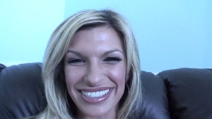 Busty blonde Kendall Brooks in bikini sucking big cock