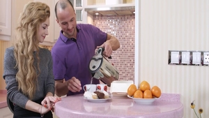 Obscene first time blowjobs in the kitchen