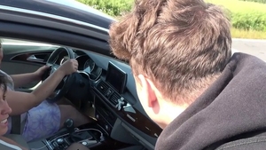 Very fat granny FFM in public