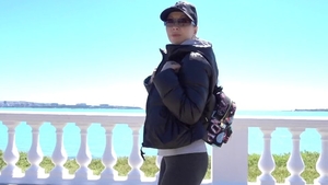 Cougar stripteasing in public