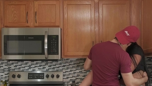 Cooking in the kitchen among big butt couple in panties