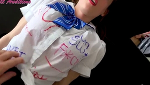 Small tits teen chick fun with toys in the school