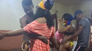 Petite nigerian BBW rough sucking cock at the party