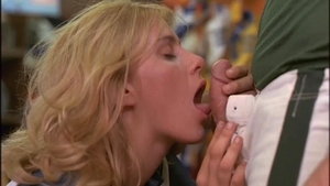 Blonde babe sucking dick in school in HD