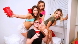 Selena Santana next to Sami Parker reverse cowgirl in the dorm