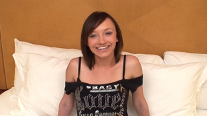 Petite young female chick closeup pussy eating at the casting