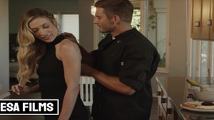 Hard slamming in company with sexy chef