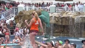 Inked & big boobs blonde haired fantasy contest in public