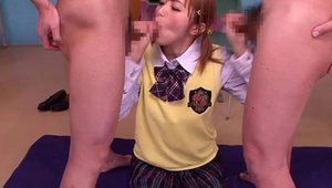 Closeup japanese handjob in classroom